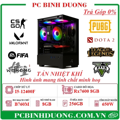 PC Gaming Stom B760M/I5-12400F/8GB/256GB/RX7600-8GB/650W